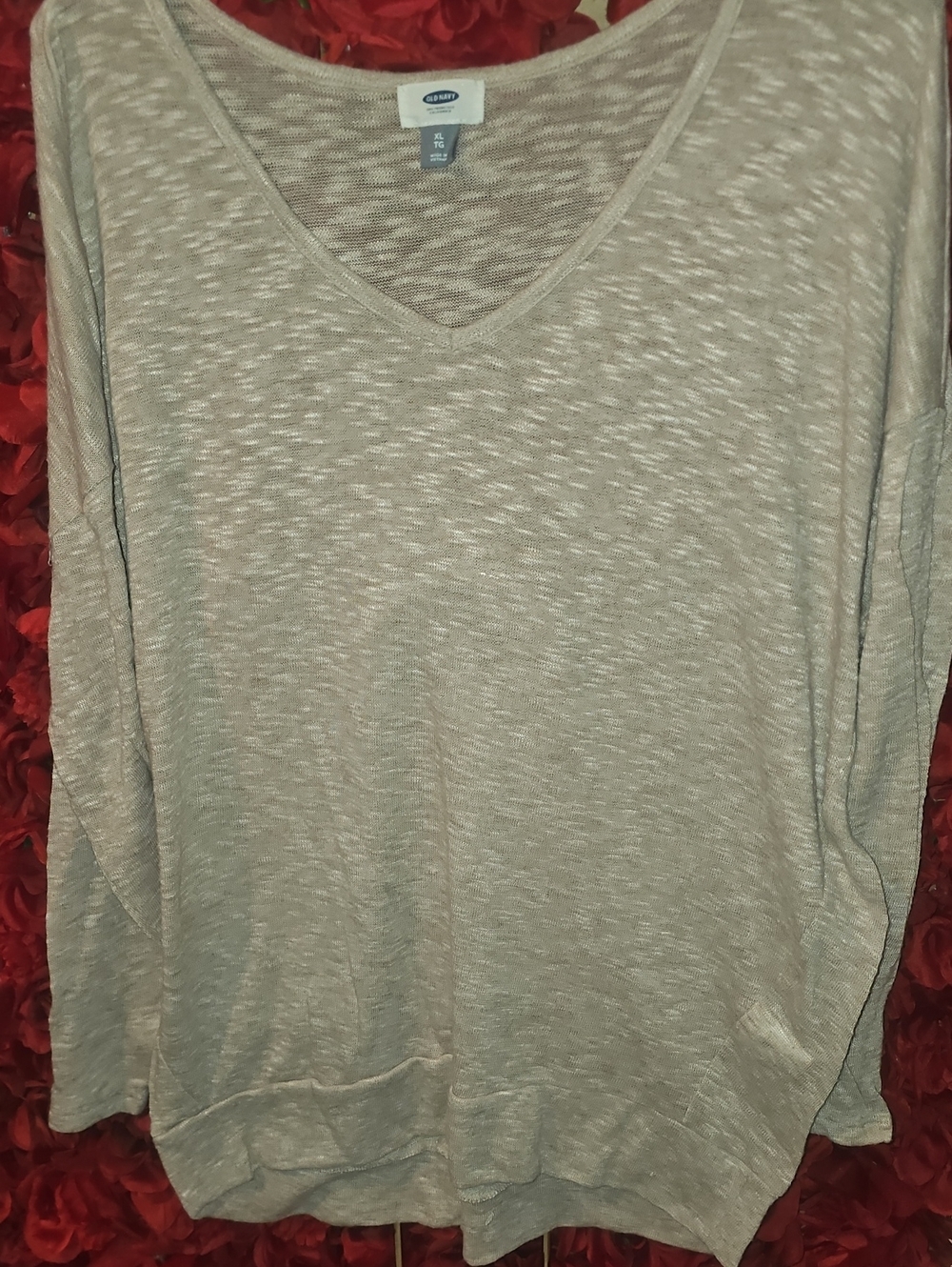 Old Navy Beige Heather V-Neck Lightweight Long Sweater Size Xlarge